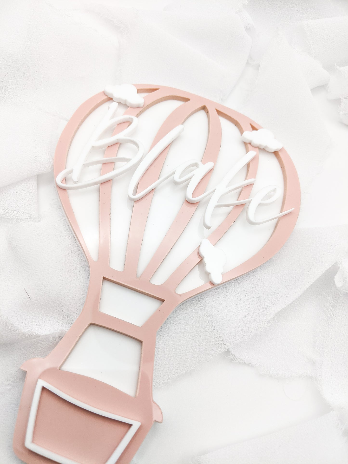 Custom Pink Hot Air Balloon Name Sign, Personalized Acrylic Cloud Kids Room Decor