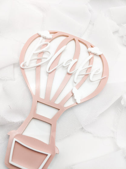 Custom Pink Hot Air Balloon Name Sign, Personalized Acrylic Cloud Kids Room Decor