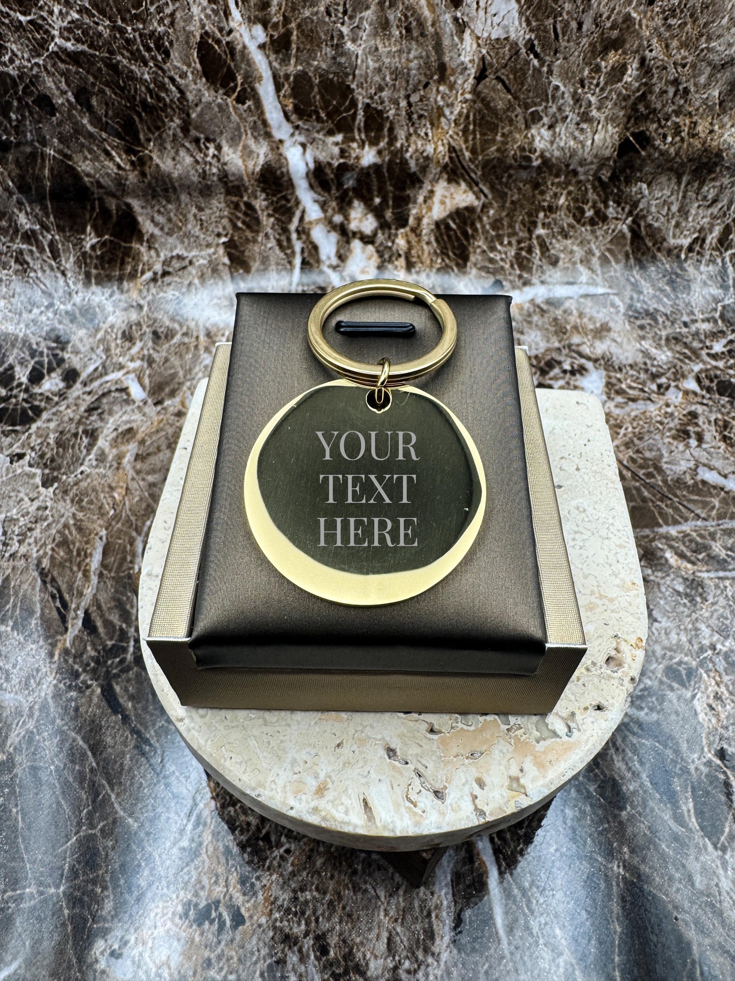 The Golden Halo Custom Keychain, Personalized Gold Engraved Keychain (1.4”)