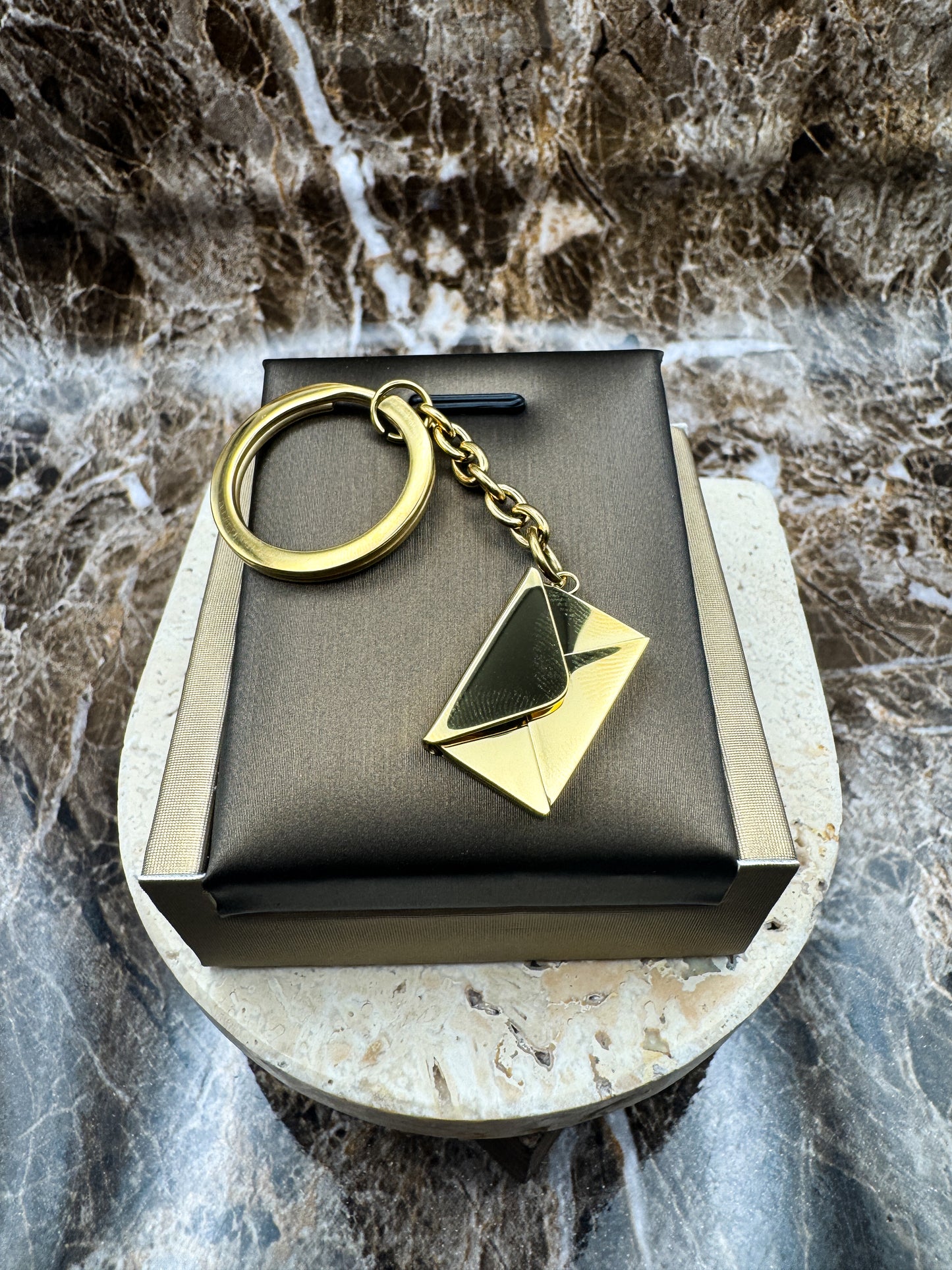 The Golden Message Custom Keychain, Personalized Gold Engraved Keychain (0.5”x3”)