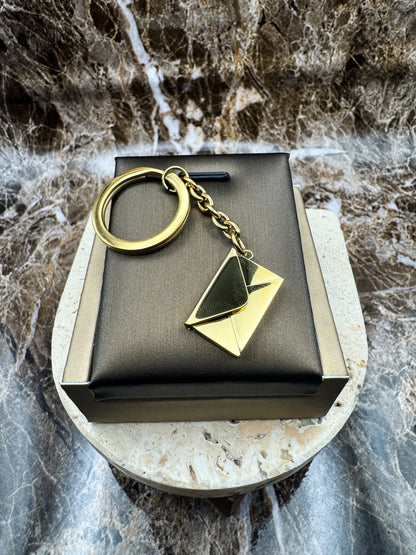 The Golden Message Custom Keychain, Personalized Gold Engraved Keychain (0.5”x3”)