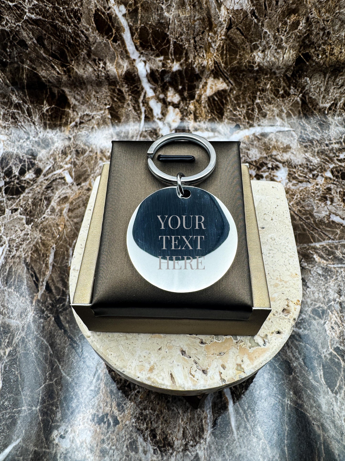 The Silver Halo Custom Keychain, Personalized Silver Engraved Keychain (1.4”)