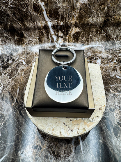 The Silver Halo Custom Keychain, Personalized Silver Engraved Keychain (1.4”)