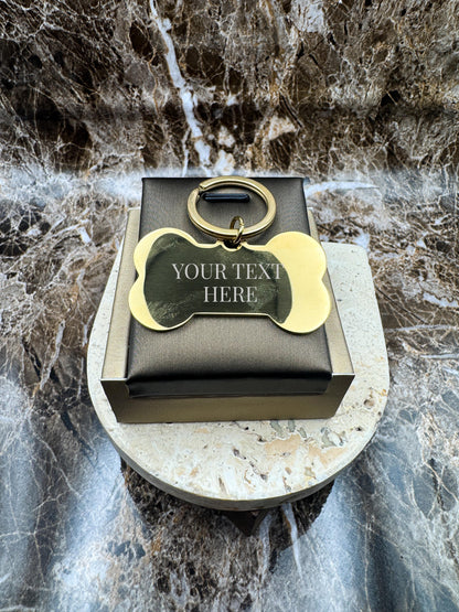 The Golden Bone Custom Keychain, Personalized Gold Engraved Keychain (1.95” x 1.1”)