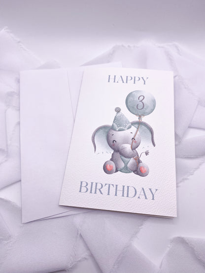 4”x6” Custom Blue Elephant Birthday Card