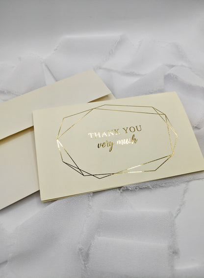 Set of 5, 5"x3" Foil Thank You Cards