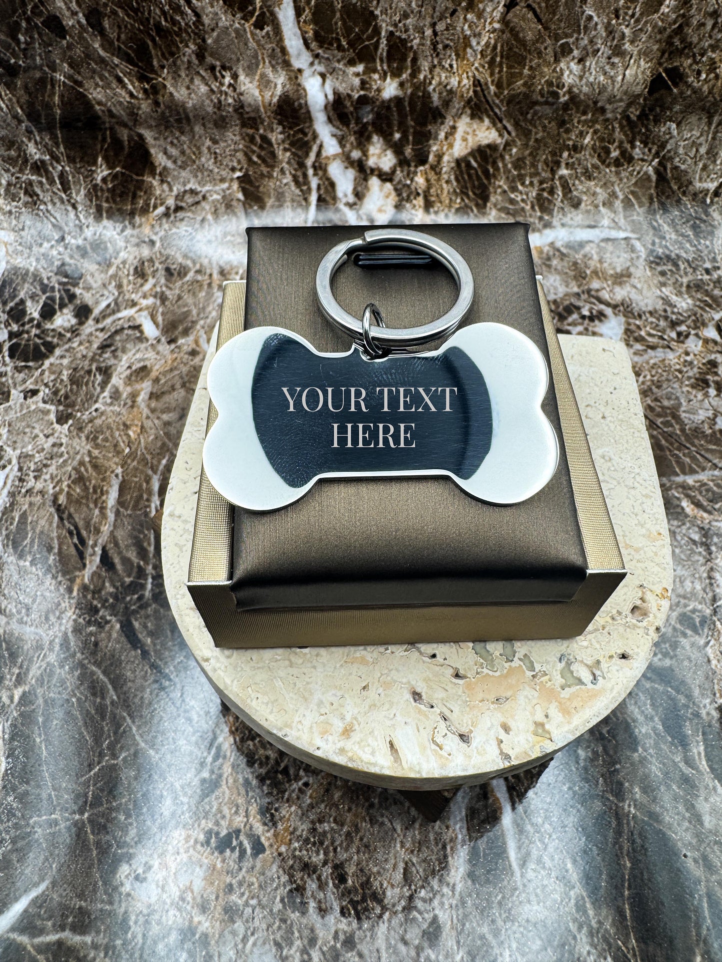 The Silver Bone Custom Keychain, Personalized Silver Engraved Keychain (1.95” x 1.1”)