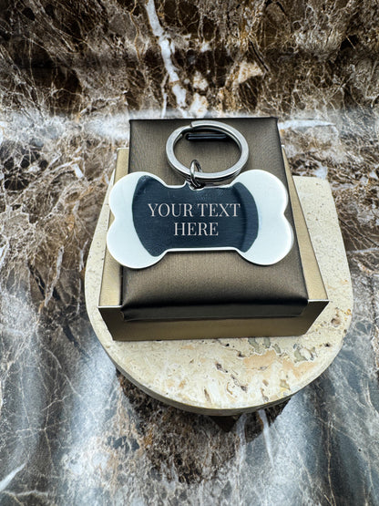 The Silver Bone Custom Keychain, Personalized Silver Engraved Keychain (1.95” x 1.1”)