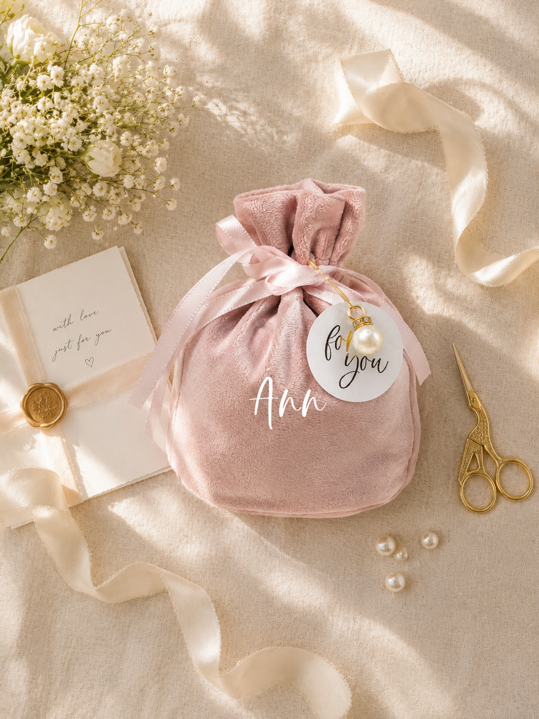 Personalized Pink Velvet Gift Bag