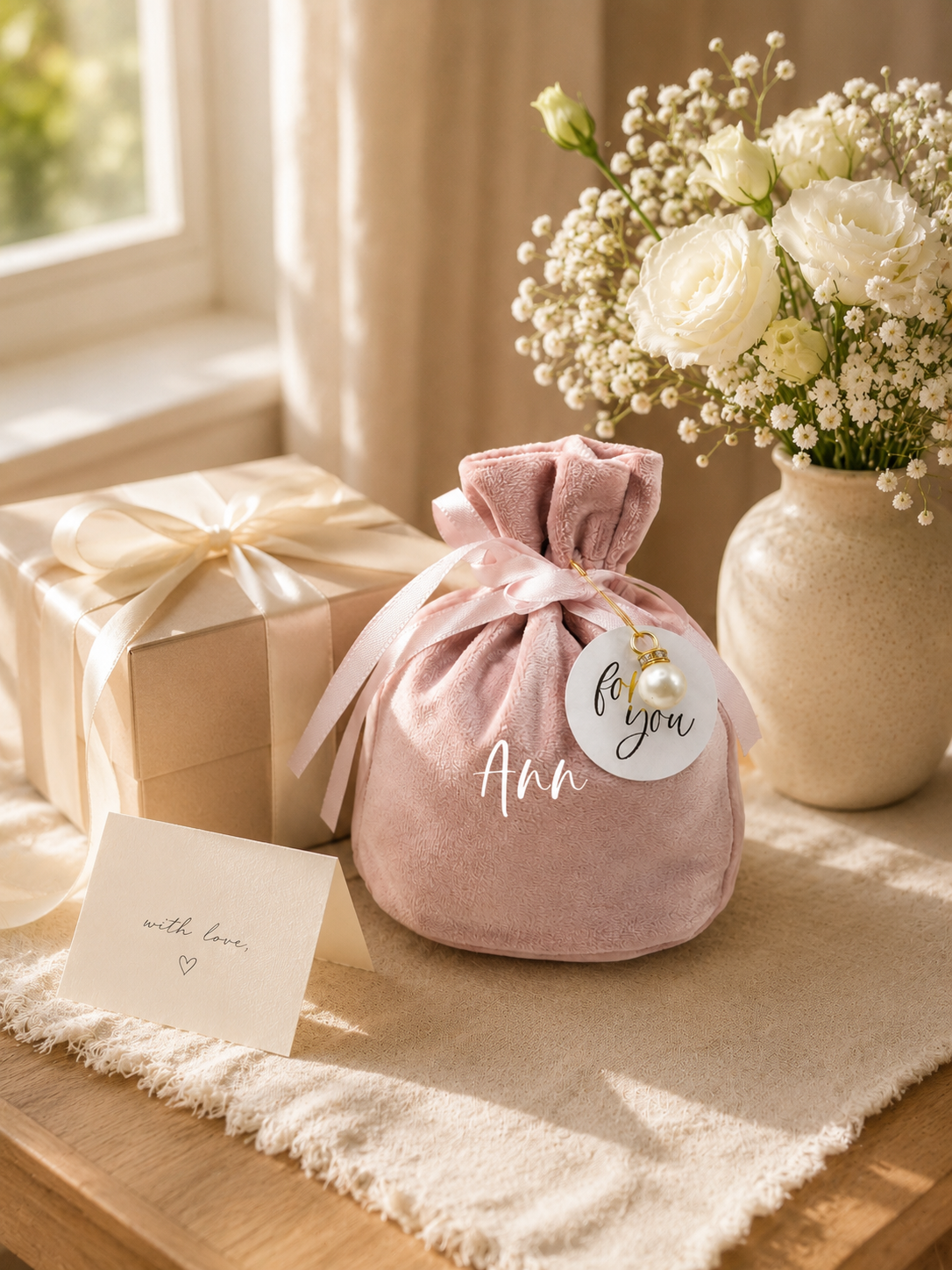 Personalized Pink Velvet Gift Bag