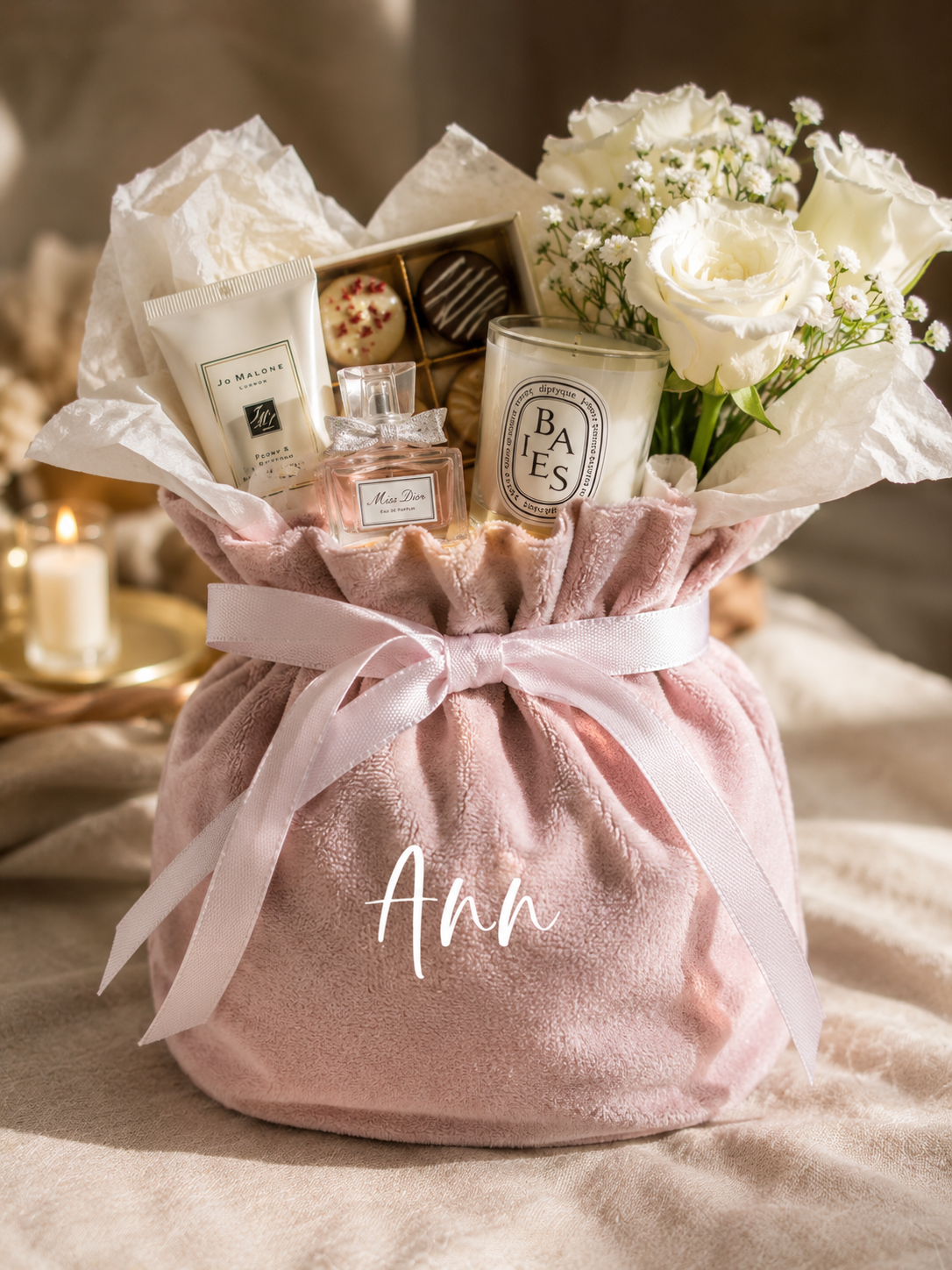 Personalized Pink Velvet Gift Bag