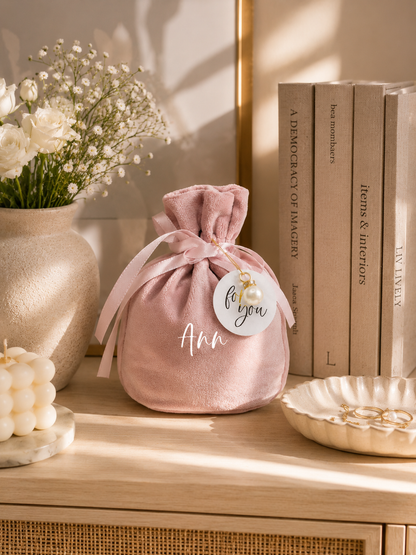 Personalized Pink Velvet Gift Bag