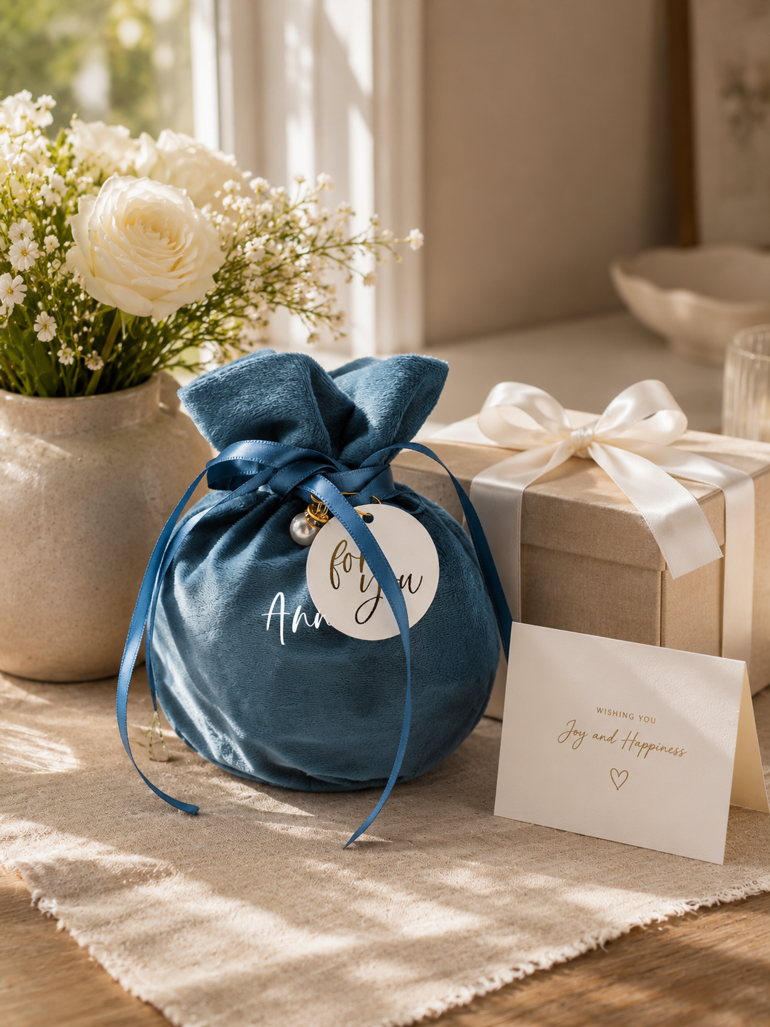 Personalized Blue Velvet Gift Bag