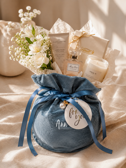 Personalized Blue Velvet Gift Bag