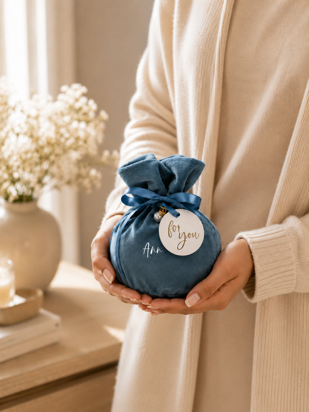 Personalized Blue Velvet Gift Bag