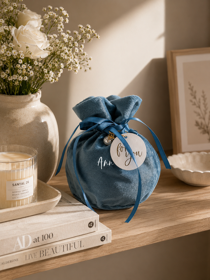 Personalized Blue Velvet Gift Bag