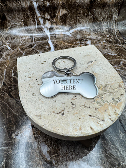 The Silver Bone Custom Keychain, Personalized Silver Engraved Keychain (1.95” x 1.1”)