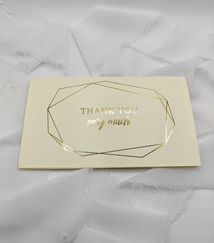 Set of 5, 5"x3" Foil Thank You Cards