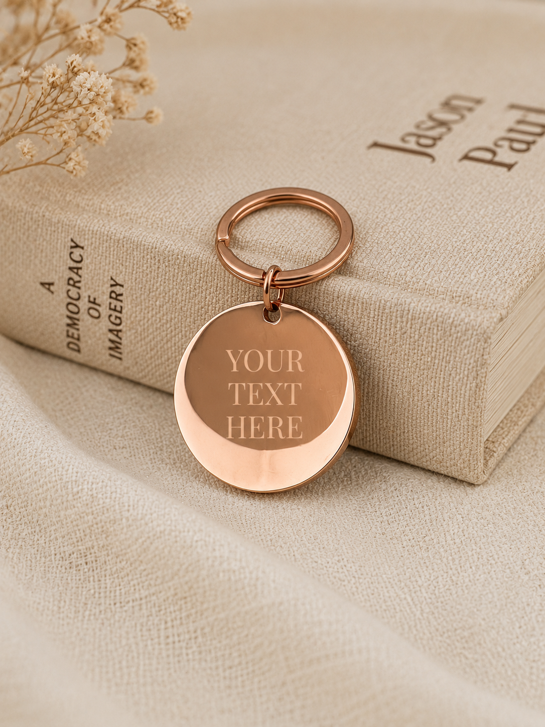 The Halo Signature Keychain, Custom Engraved Circle Keychain with Name or Photo