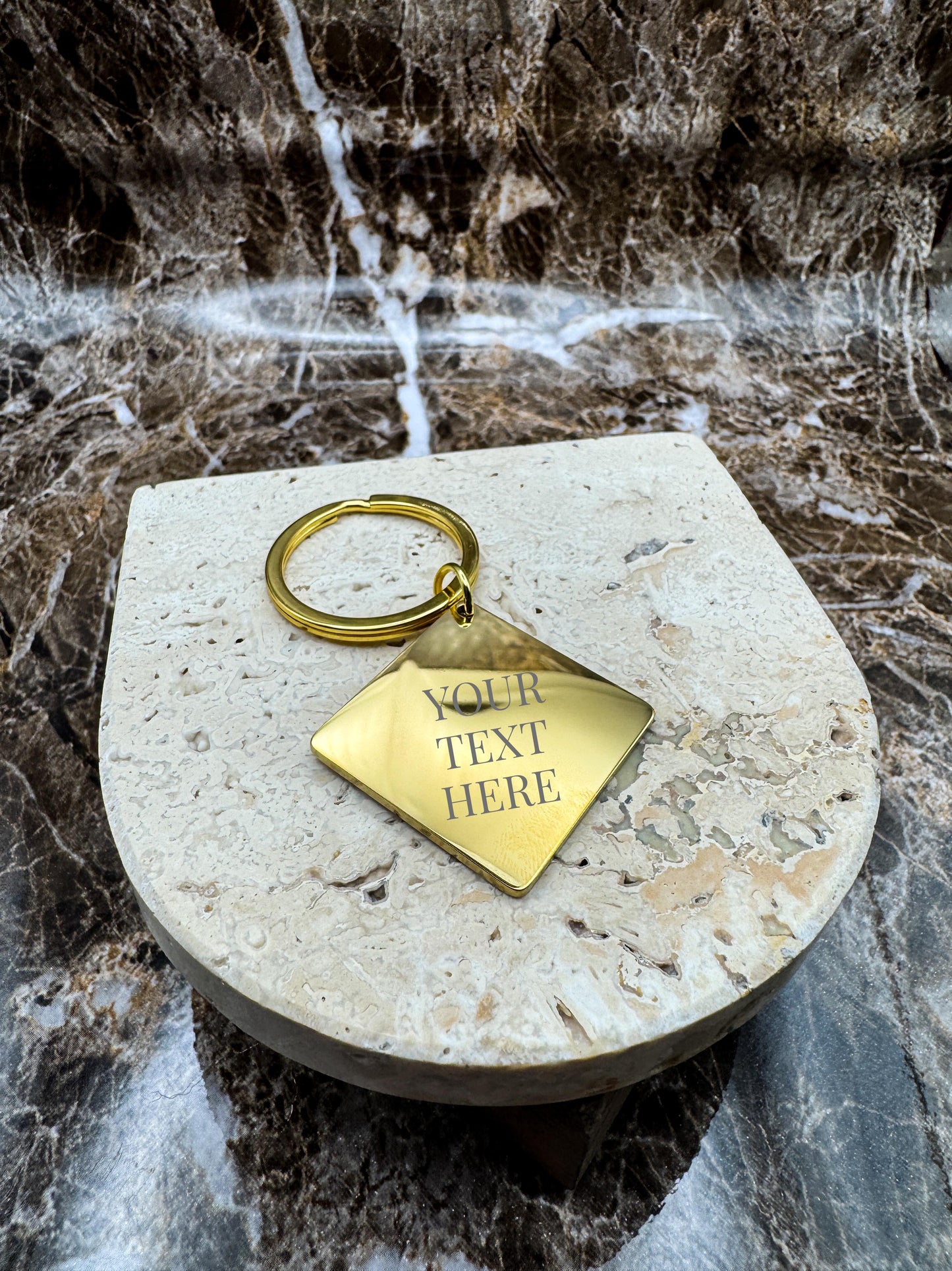 The Golden Diamond Custom Keychain, Personalized Gold Engraved Keychain (1.1”)