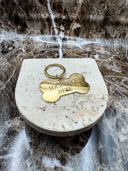 The Golden Bone Custom Keychain, Personalized Gold Engraved Keychain (1.95” x 1.1”)