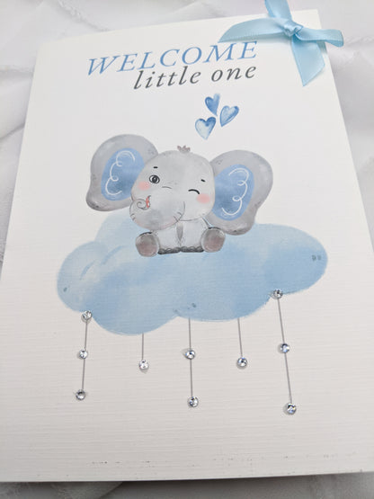 5"x7" Newborn Baby Blue Elephant Card