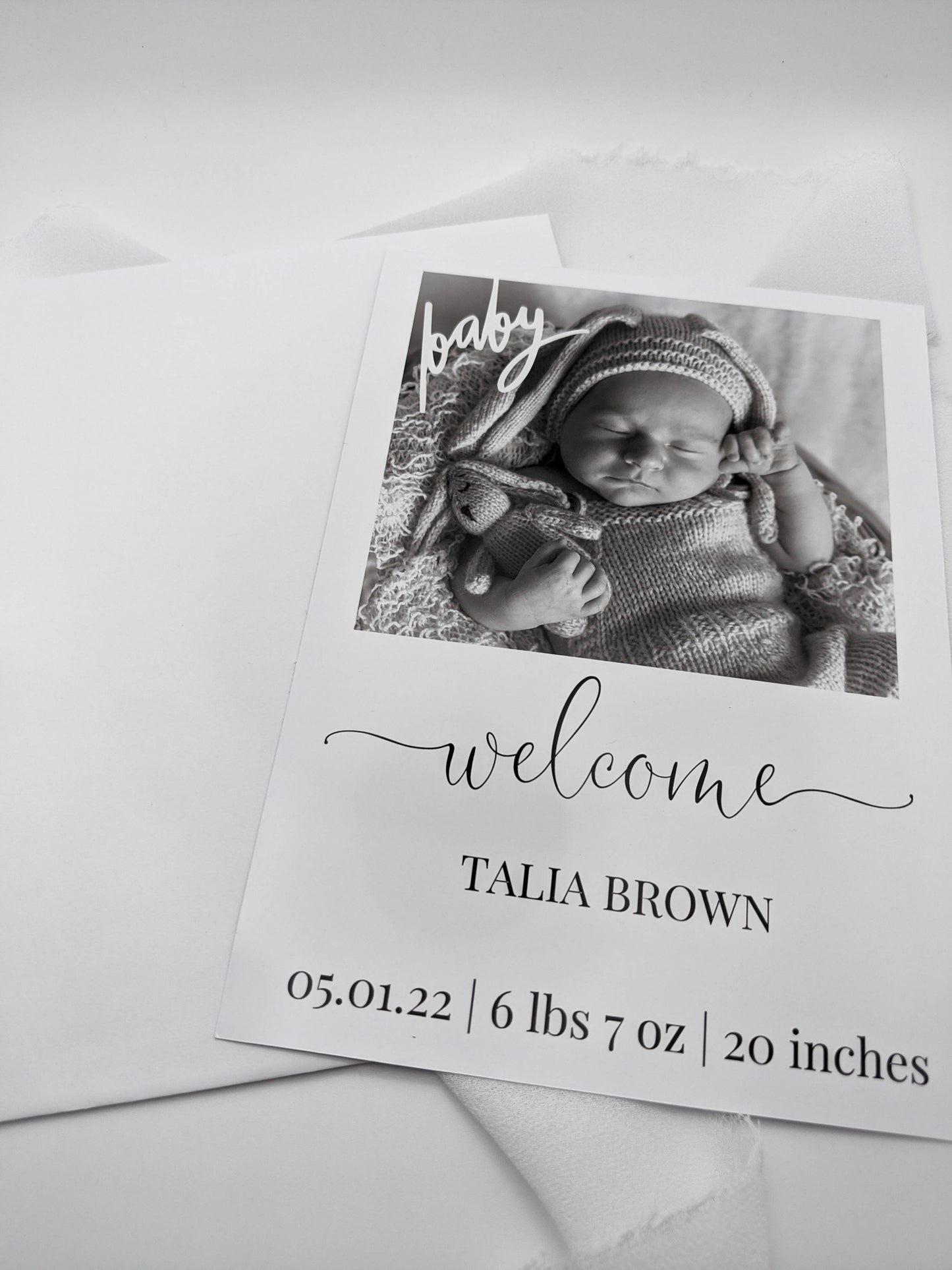 Set of 5, Baby Birth Announcement Cards