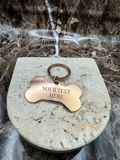The Rose Gold Bone Custom Keychain, Personalized Rose Gold Engraved Keychain (1.95” x 1.1”)