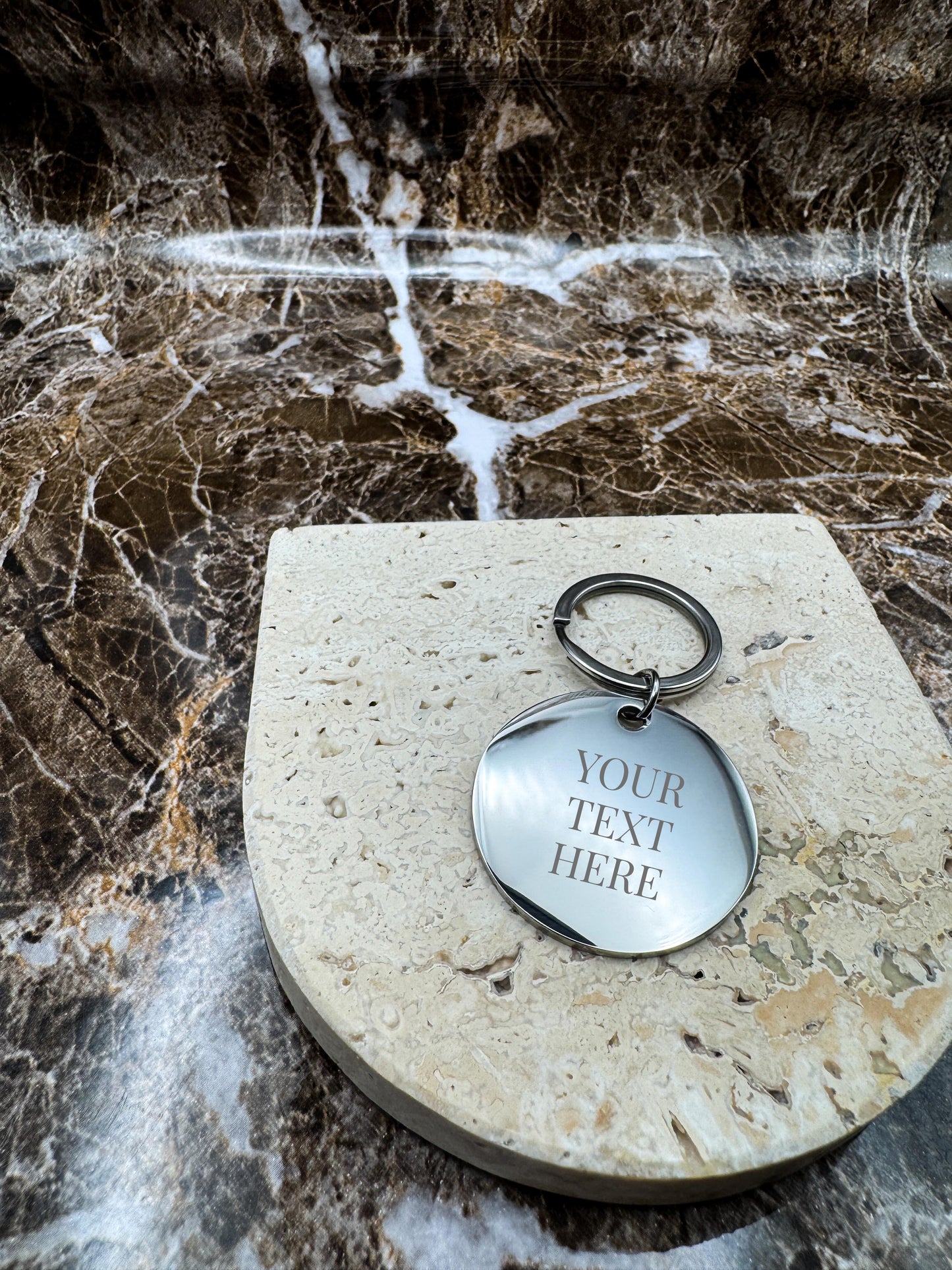 The Silver Halo Custom Keychain, Personalized Silver Engraved Keychain (1.4”)