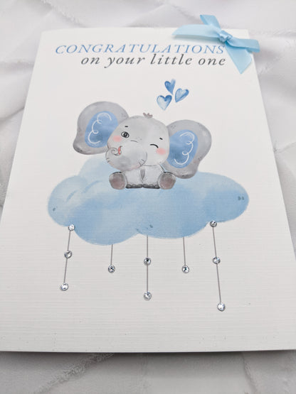 5"x7" Baby Shower Blue Elephant Card