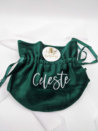 Personalized Green Velvet Gift Bag