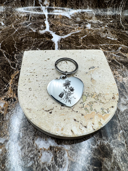 Sweetheart Silver Custom Keychain, Personalized Silver Engraved Keychain (1.3”)