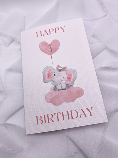 4”x6” Custom Pink Elephant Birthday Card