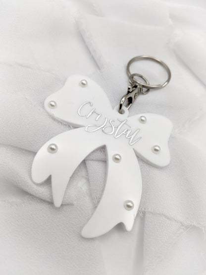 Custom Pearl Bow Keychain, Name Acrylic Gift