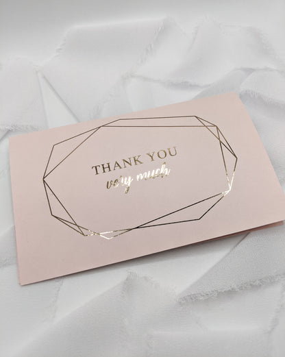 Set of 5, 5"x3" Foil Thank You Cards