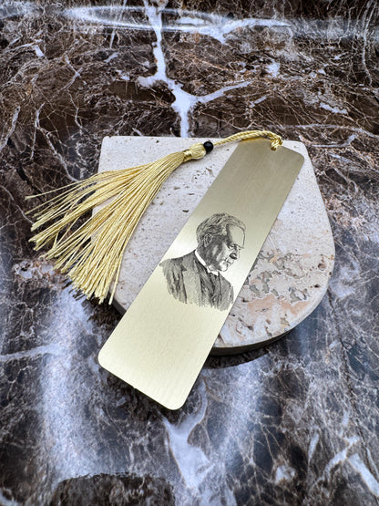 The Golden Script Custom Bookmark, Personalized Stainless Steel Metal Bookmark (5” x 1”)