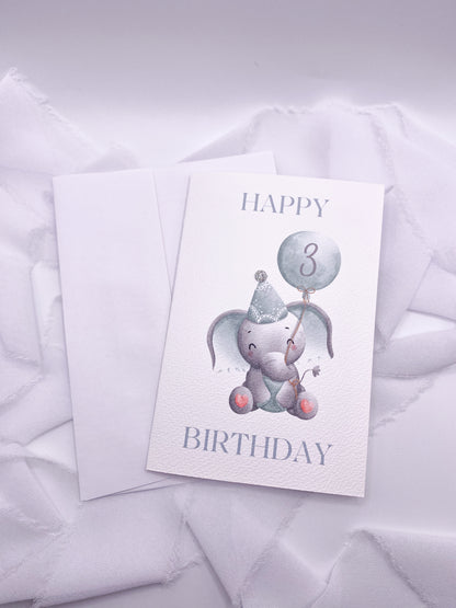 4”x6” Custom Blue Elephant Birthday Card