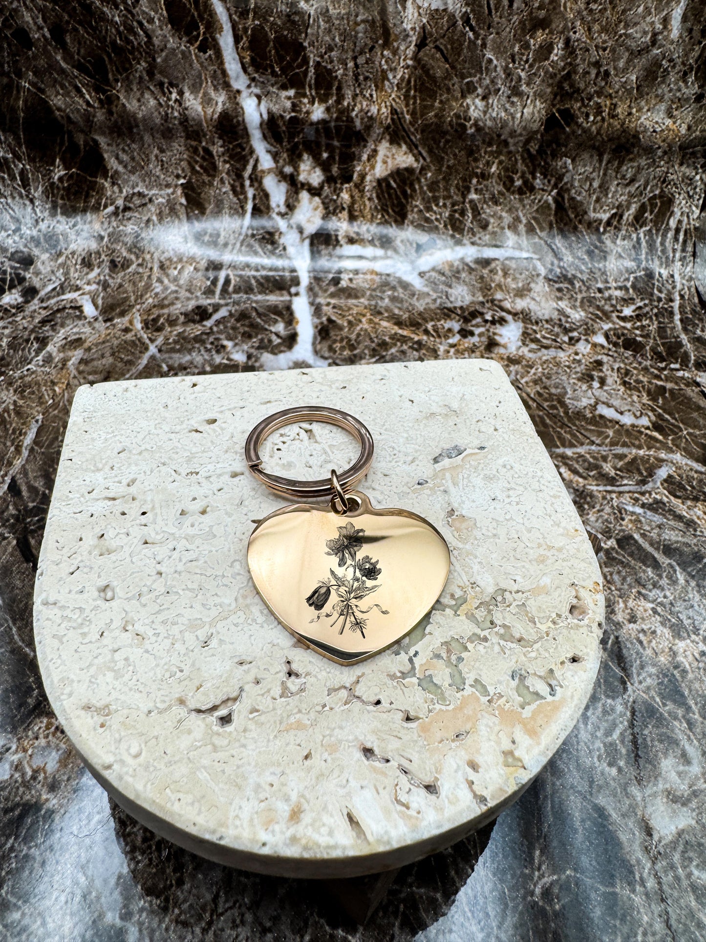 Sweetheart Rose Gold Custom Keychain, Personalized Rose Gold Engraved Keychain (1.3”)