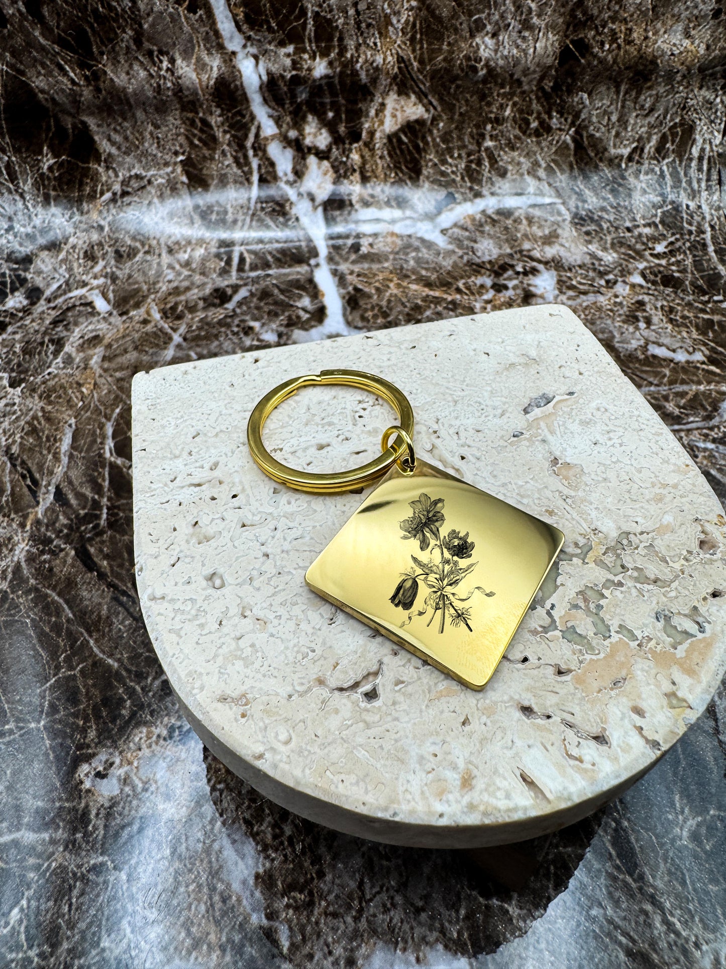 The Golden Diamond Custom Keychain, Personalized Gold Engraved Keychain (1.1”)