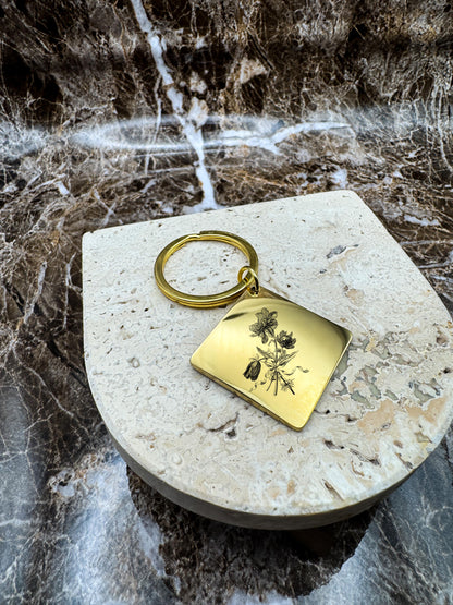 The Golden Diamond Custom Keychain, Personalized Gold Engraved Keychain (1.1”)