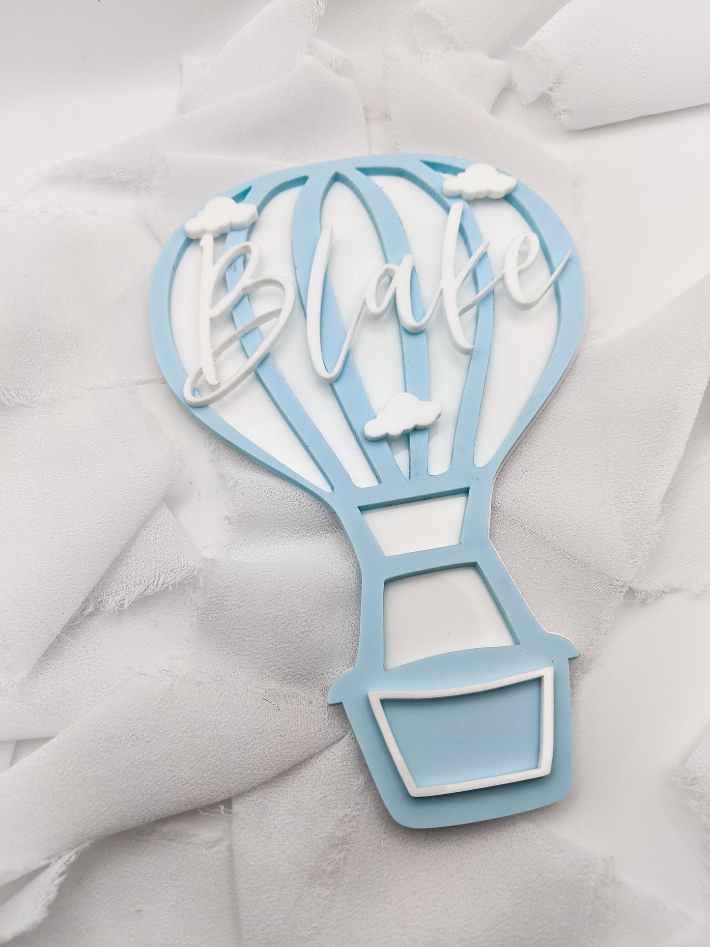Custom Name Blue Hot Air Balloon Name Sign, Personalized Acrylic Cloud Kids Room Decor