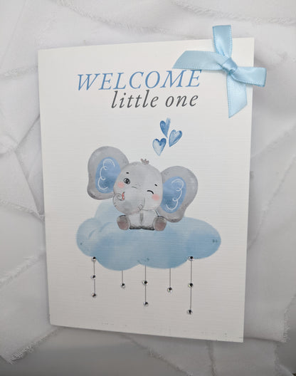 5"x7" Newborn Baby Blue Elephant Card