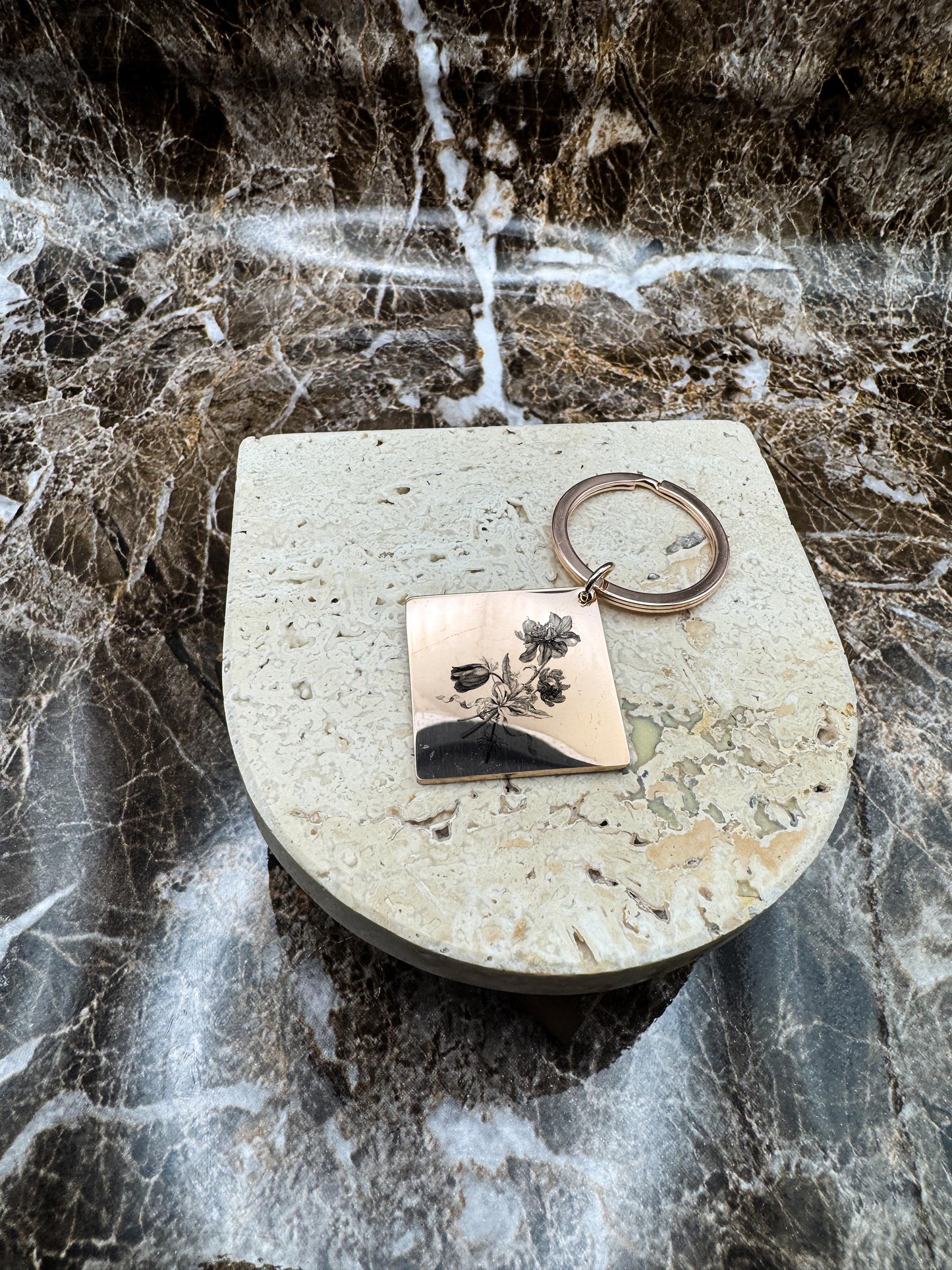 The Rose Gold Diamond Custom Keychain, Personalized Rose Gold Engraved Keychain (1.1”)