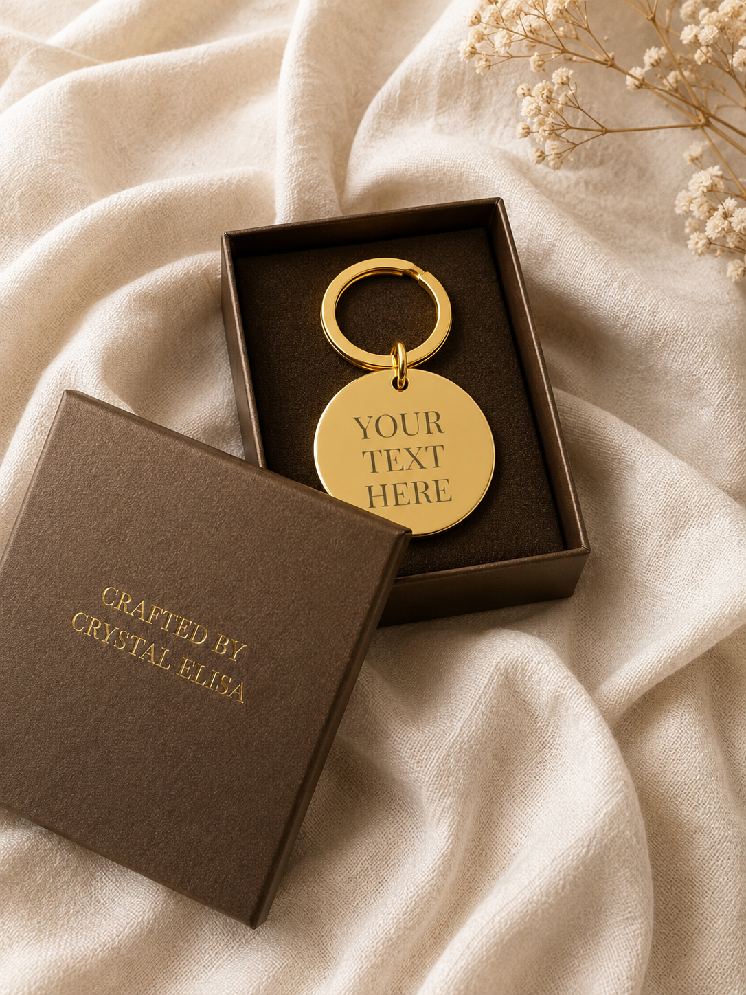 The Halo Signature Keychain, Custom Engraved Circle Keychain with Name or Photo
