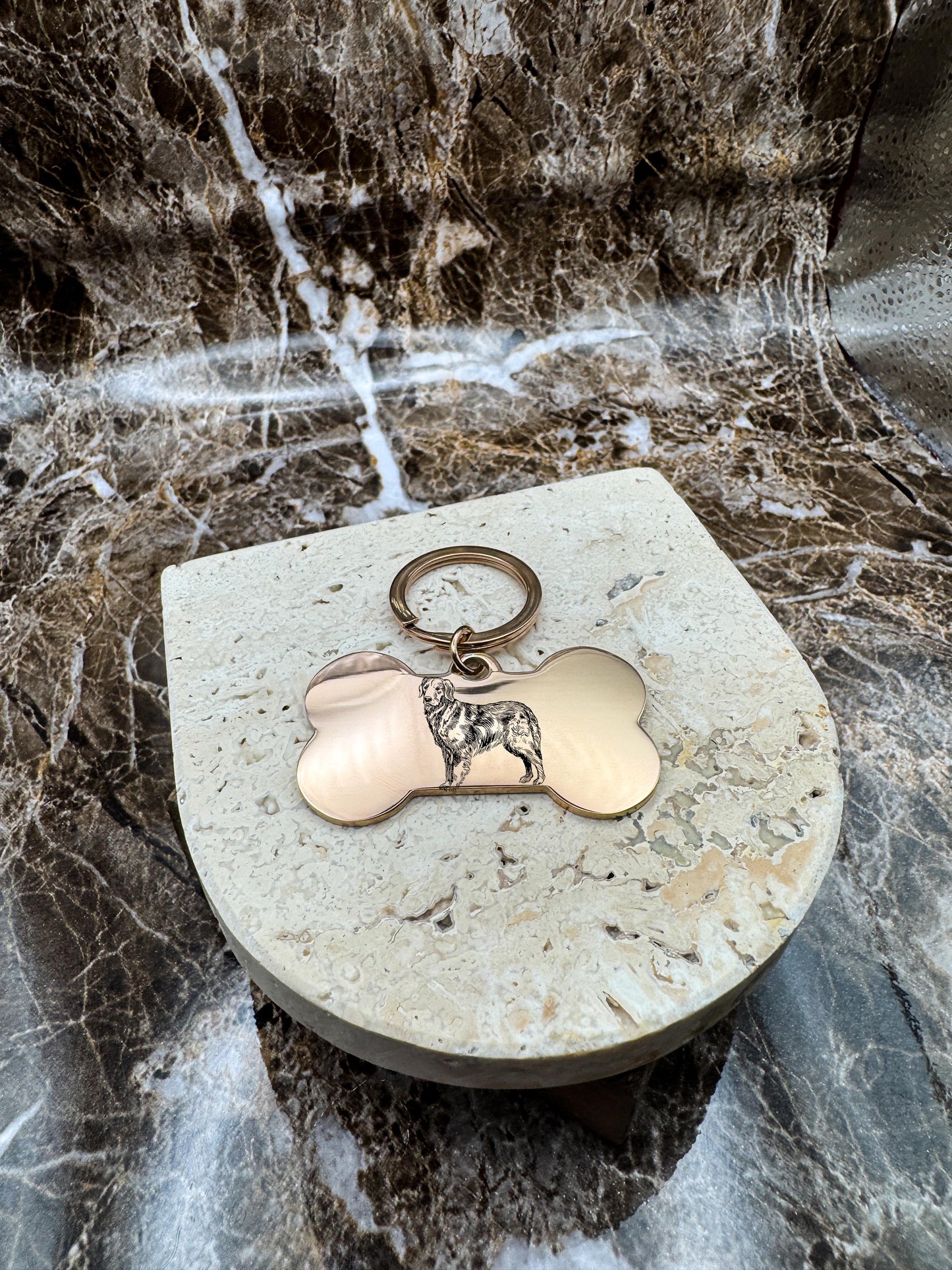 The Rose Gold Bone Custom Keychain, Personalized Rose Gold Engraved Keychain (1.95” x 1.1”)