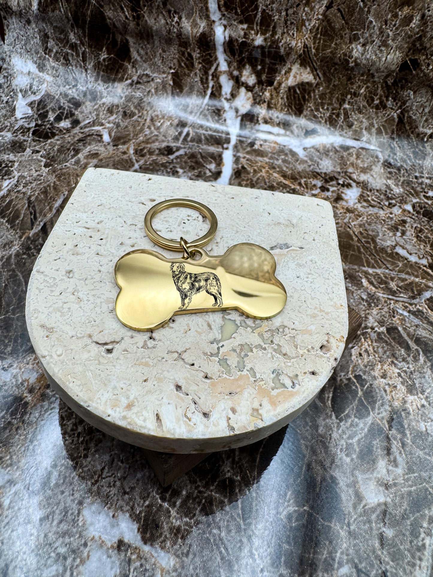 The Golden Bone Custom Keychain, Personalized Gold Engraved Keychain (1.95” x 1.1”)