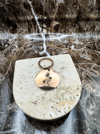 The Rose Gold Halo Custom Keychain, Personalized Rose Gold Engraved Keychain