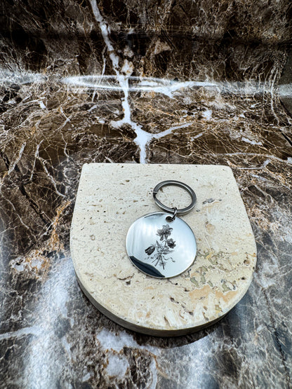 The Silver Halo Custom Keychain, Personalized Silver Engraved Keychain (1.4”)