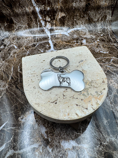 The Silver Bone Custom Keychain, Personalized Silver Engraved Keychain (1.95” x 1.1”)