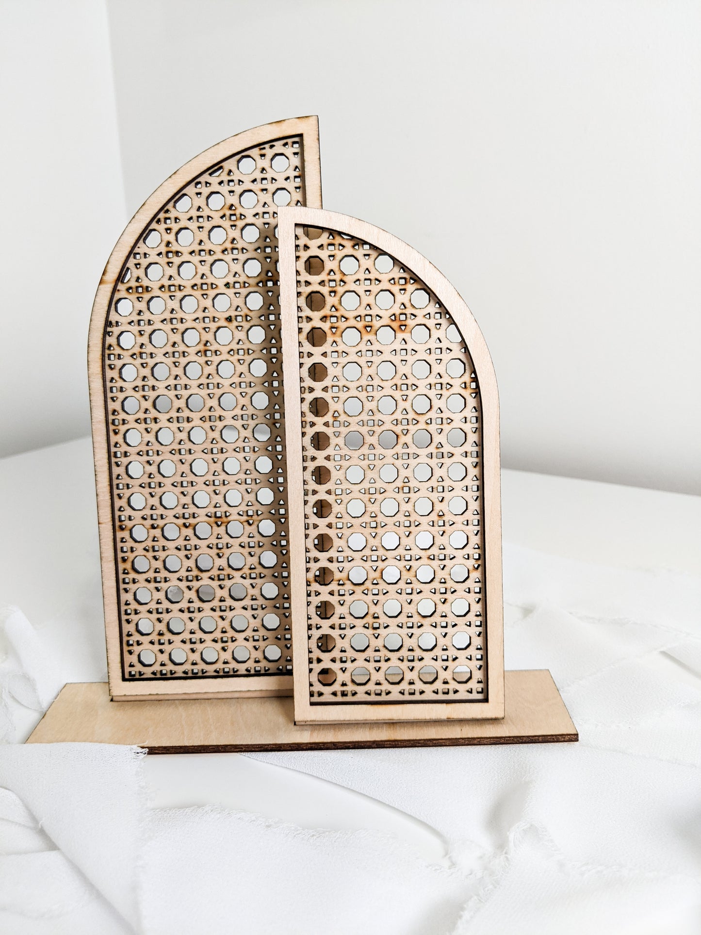 Wood and Rattan Arch Earring Holder, Boho Jewelry Organizer Stand for Studs and Dangles